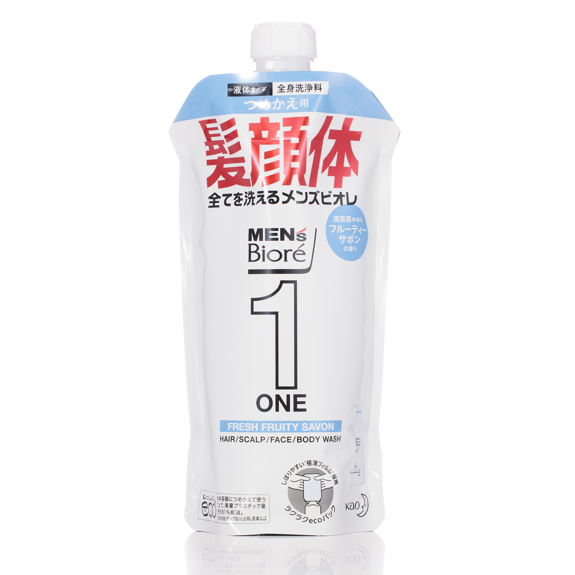 メンズビオレONEオールインワン 全身洗浄料 清潔感のあるフルーティサボン つめかえ用 340ML