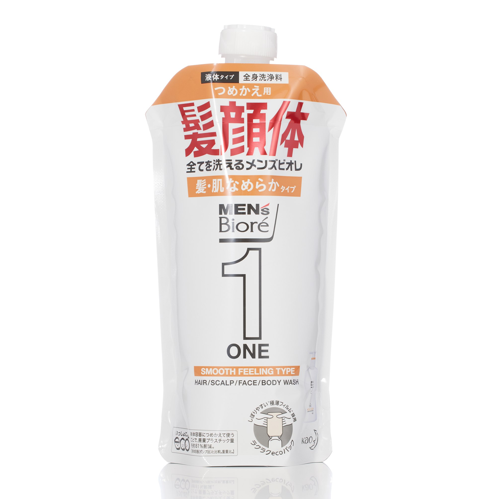 メンズビオレONEオールインワン  全身洗浄料 髪・肌なめらかタイプ つめかえ用 340ML