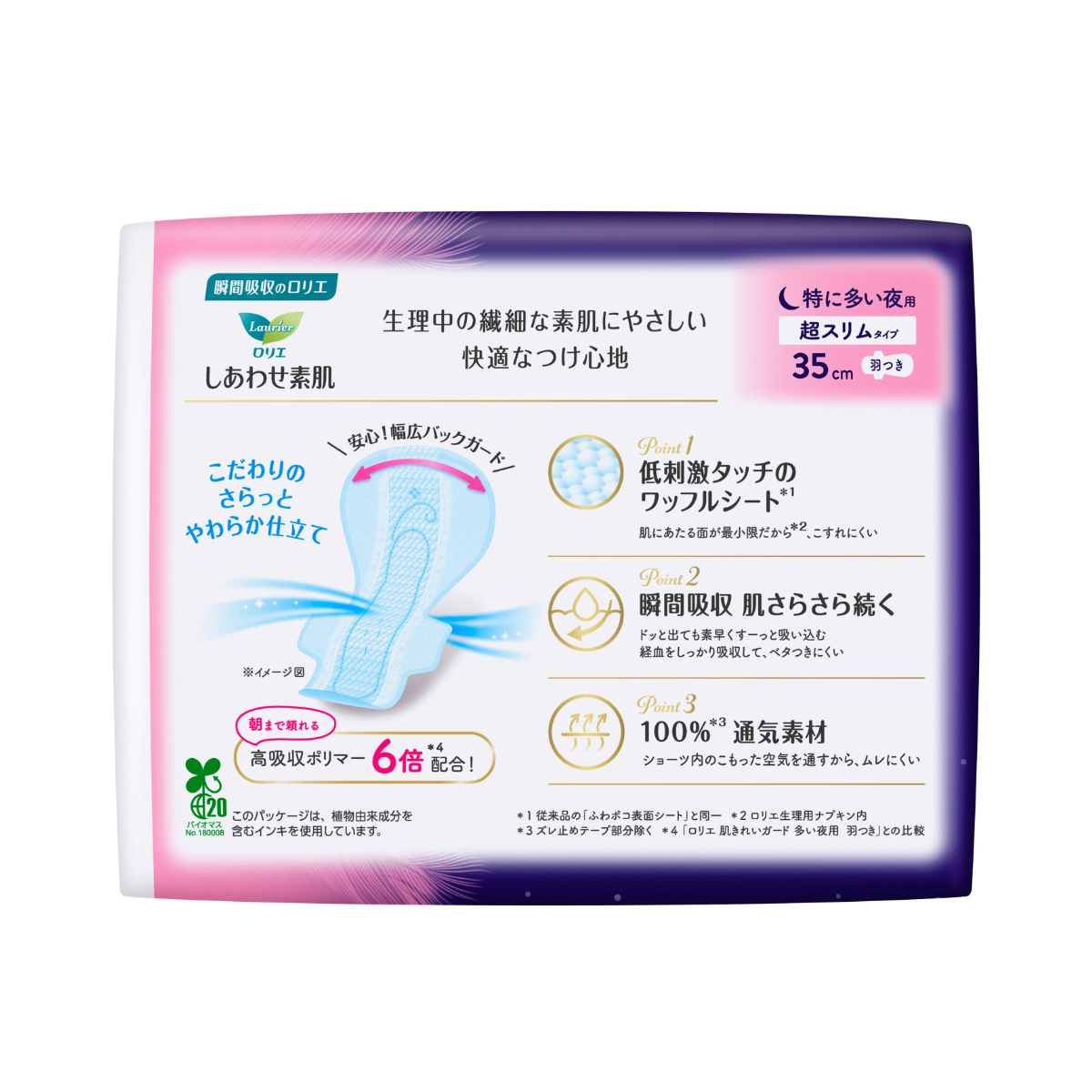 ロリエ しあわせ素肌 通気超スリム 特に多い夜用 350 羽つき 10コ