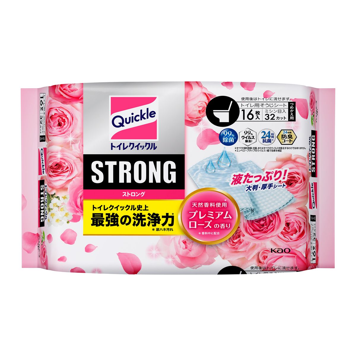 トイレクイックル　ストロング　プレミアムローズの香り　つめかえ用　１６枚
