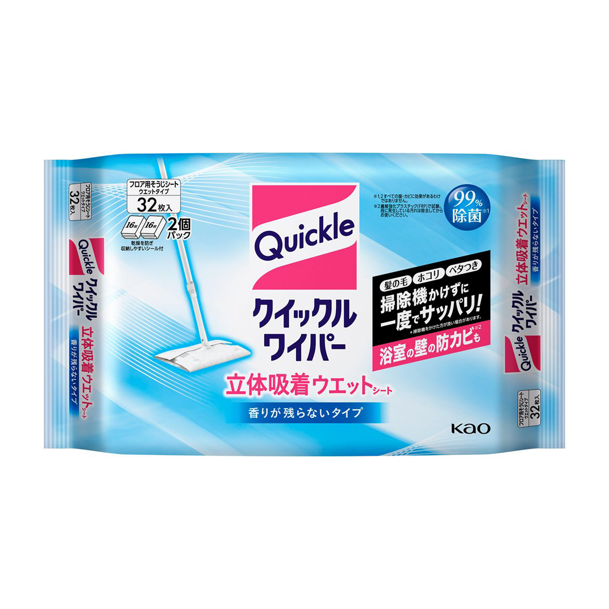 クイックルワイパー　立体吸着ウエットシート　香りが残らないタイプ　３２枚入