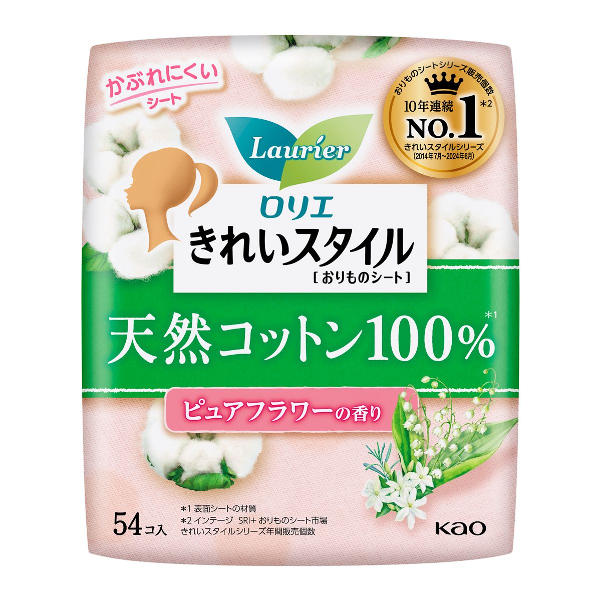 ロリエ　きれいスタイル　天然コットン１００％　ピュアフラワーの香り　５４コ入