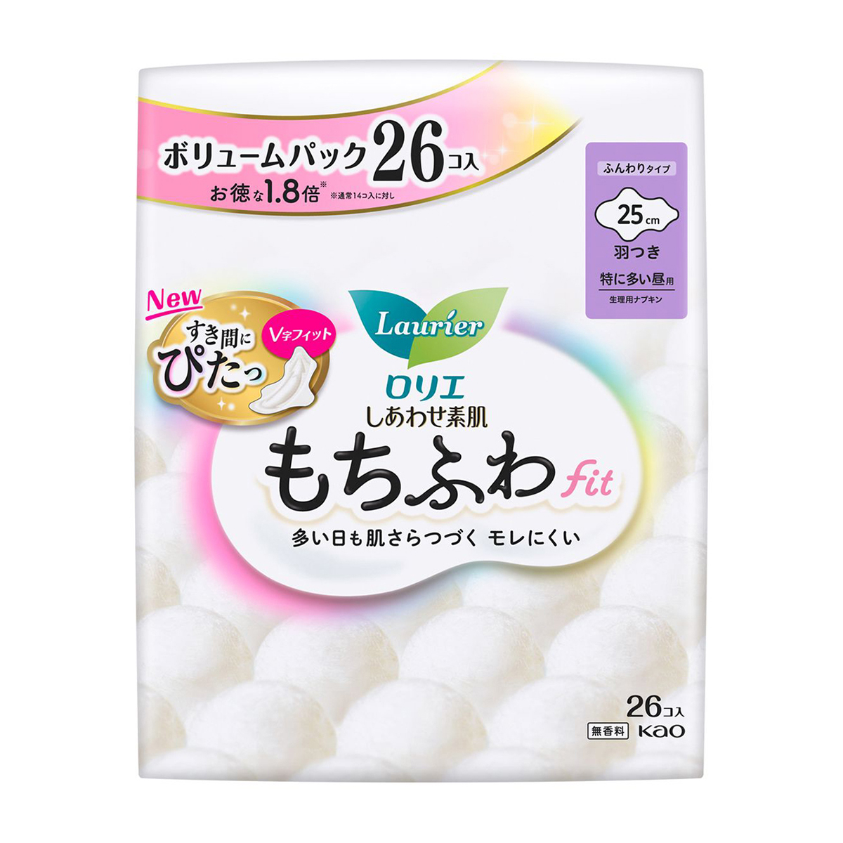 ロリエしあわせ素肌もちふわｆｉｔ　ボリュームパック　特に多い昼用25cm　羽つき26個入