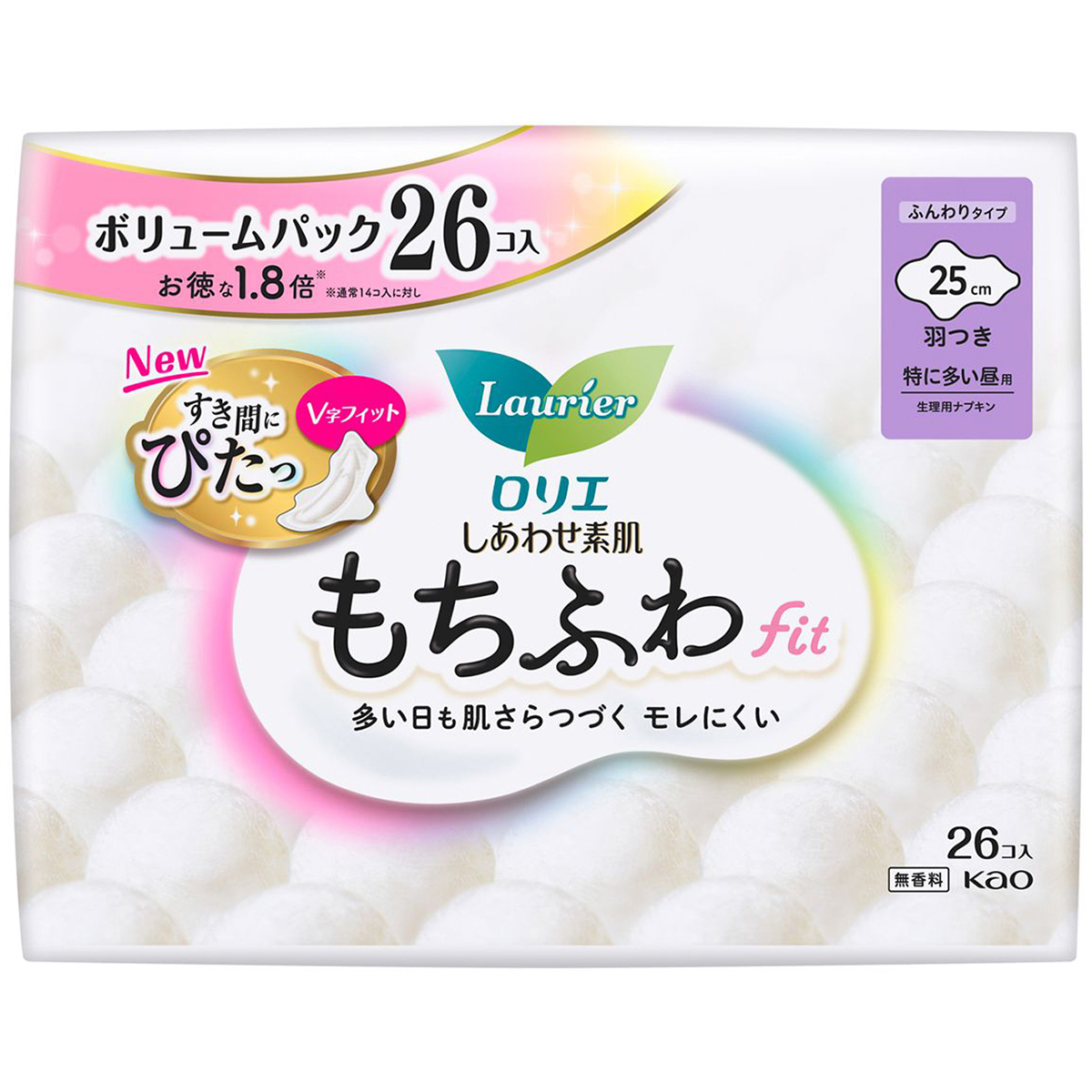 ロリエしあわせ素肌もちふわｆｉｔ　ボリュームパック　特に多い昼用25cm　羽つき26個入