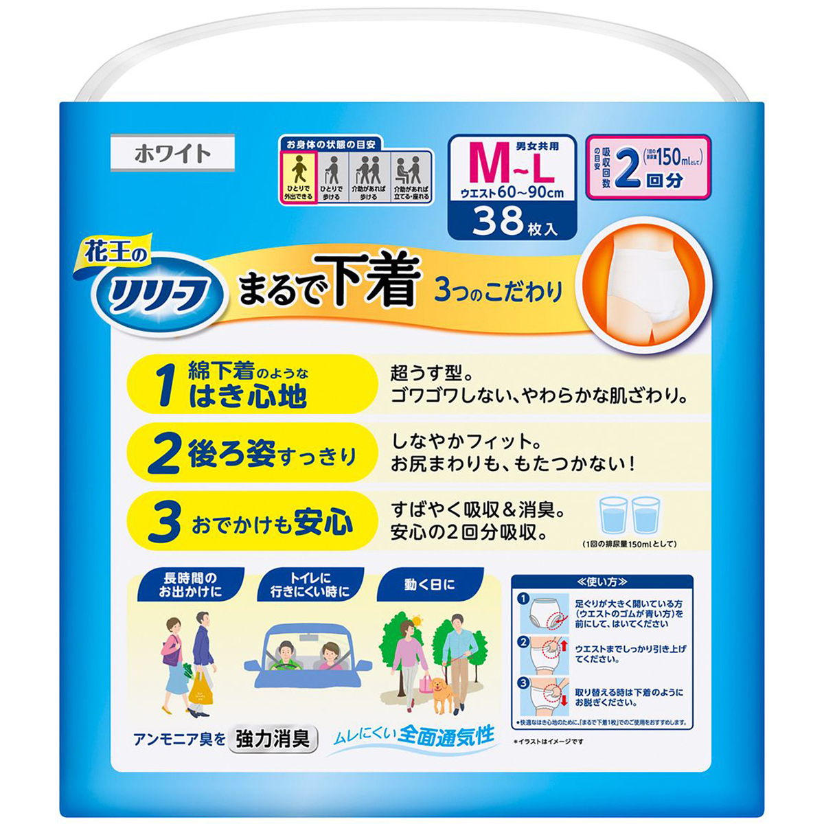 花王のリリーフ　パンツタイプまるで下着　2回分　Ｍ－Ｌサイズ　38枚入