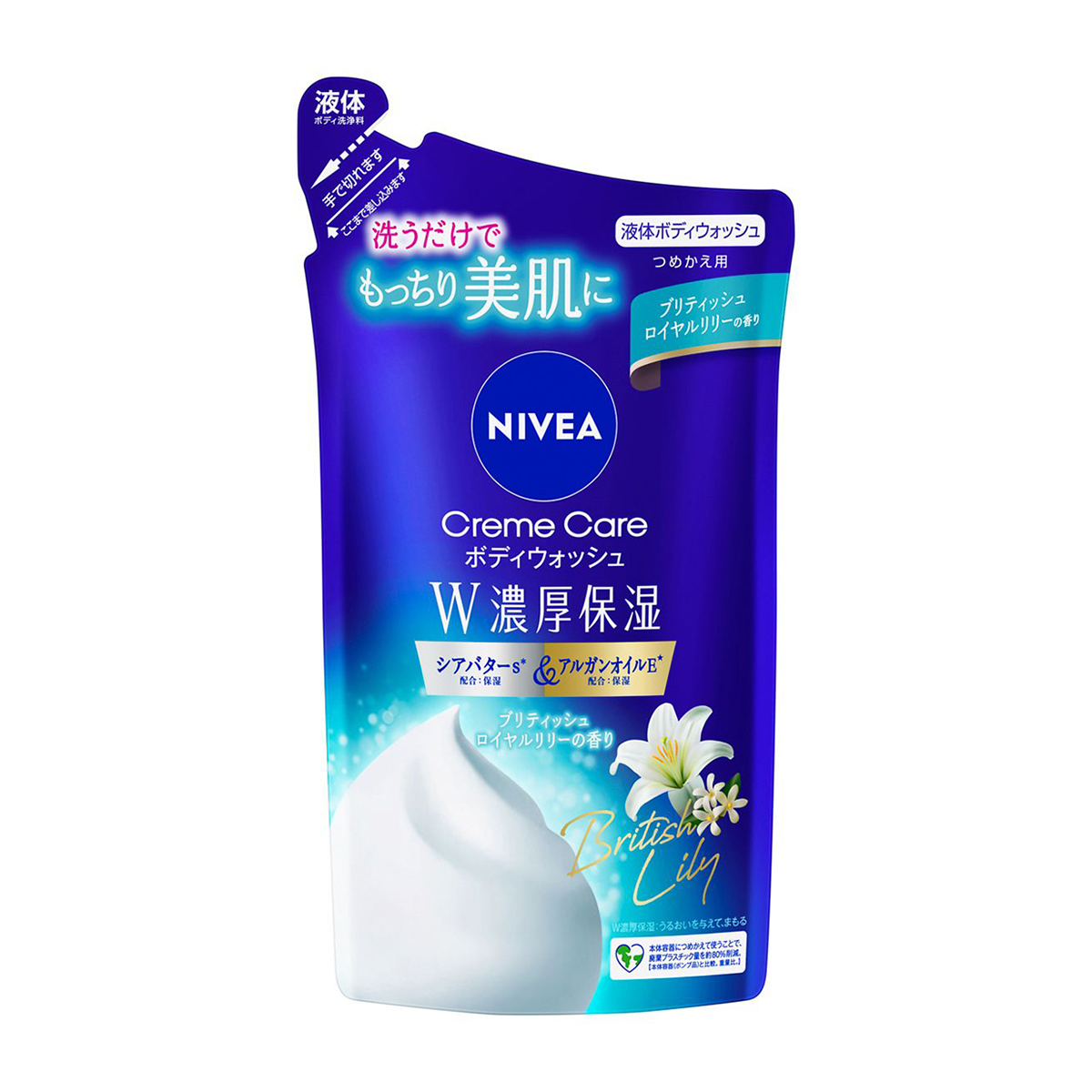 ニベア　クリームケアボディウォッシュ　Ｗ濃厚保湿　ブリティッシュロイヤルリリーの香り　つめかえ用　３４０ｍｌ