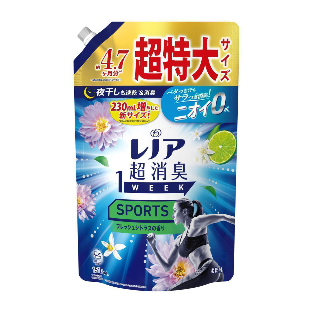 レノア　超消臭１ＷＥＥＫ　柔軟剤　ＳＰＯＲＴＳ　フレッシュシトラス詰替え　超特大　１５１０ｍｌ