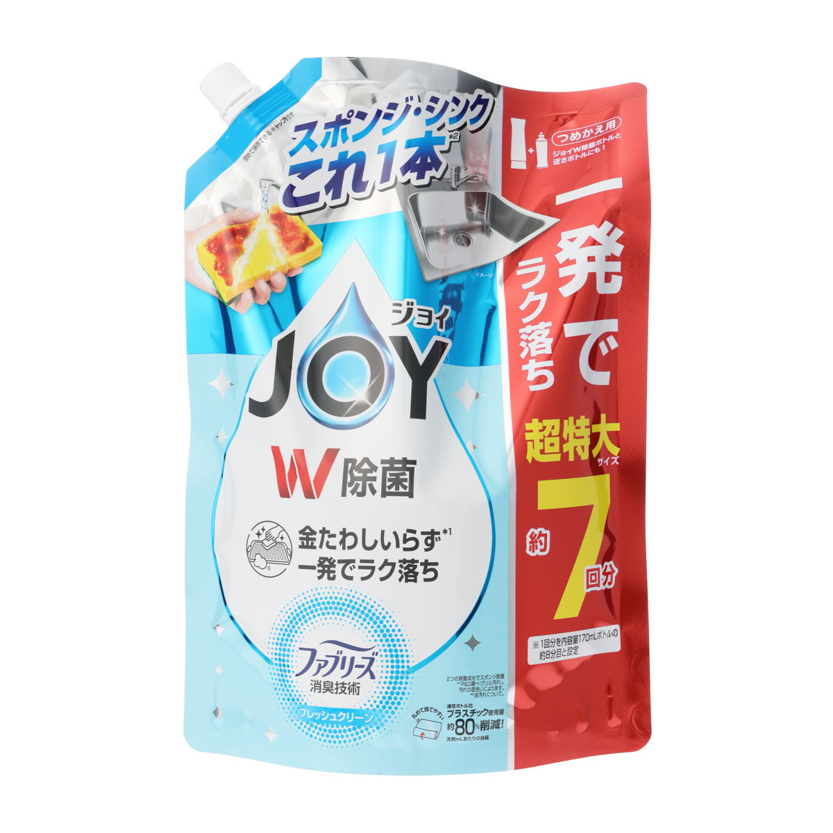 ジョイ　Ｗ除菌　食器用洗剤　ファブリーズ消臭技術　フレッシュクリーン　詰め替え　超特大　９３０ｍｌ