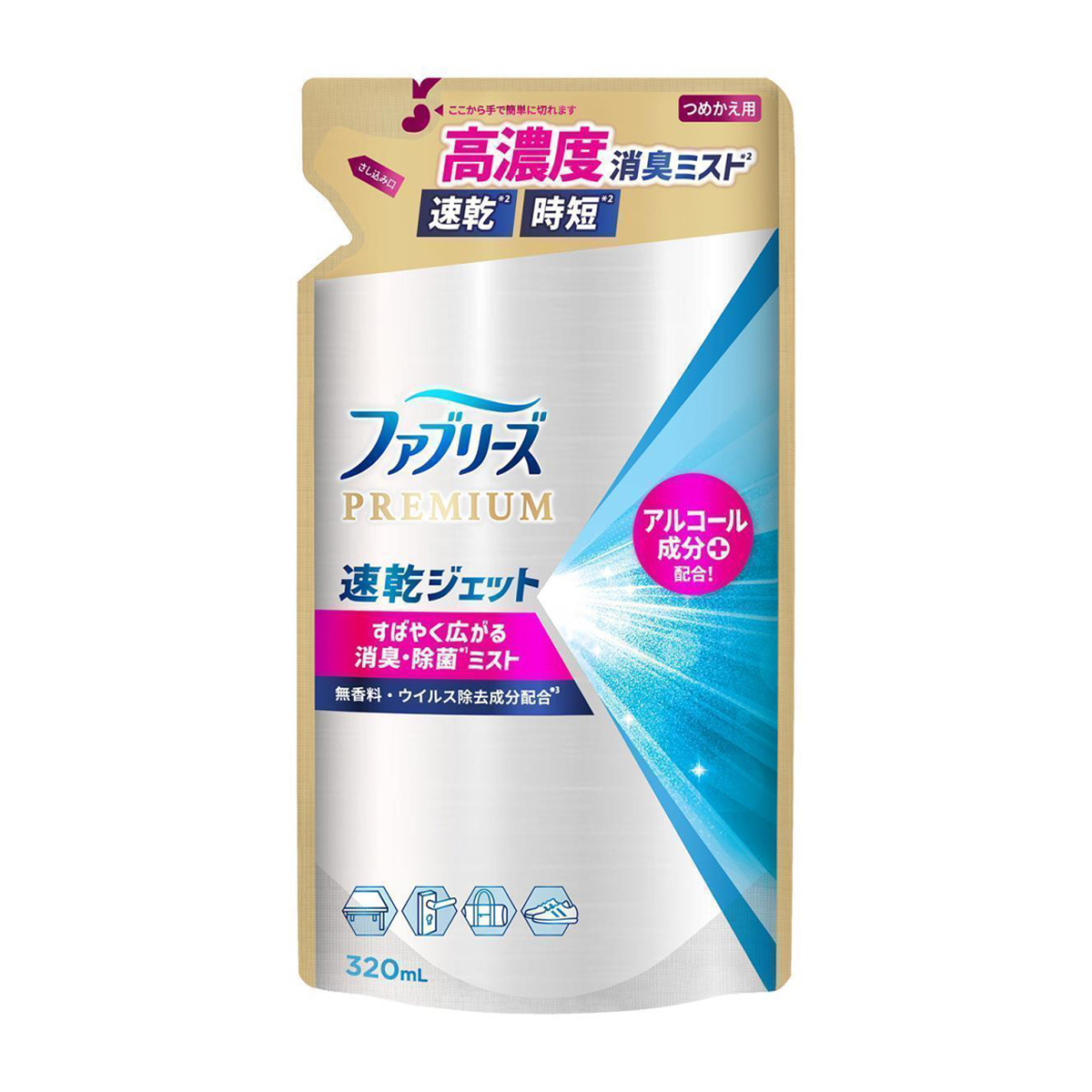 ファブリーズ　布用　ＰＲＥＭＩＵＭ　速乾ジェット　無香料　アルコール成分入り　詰め替え　３２０ｍｌ