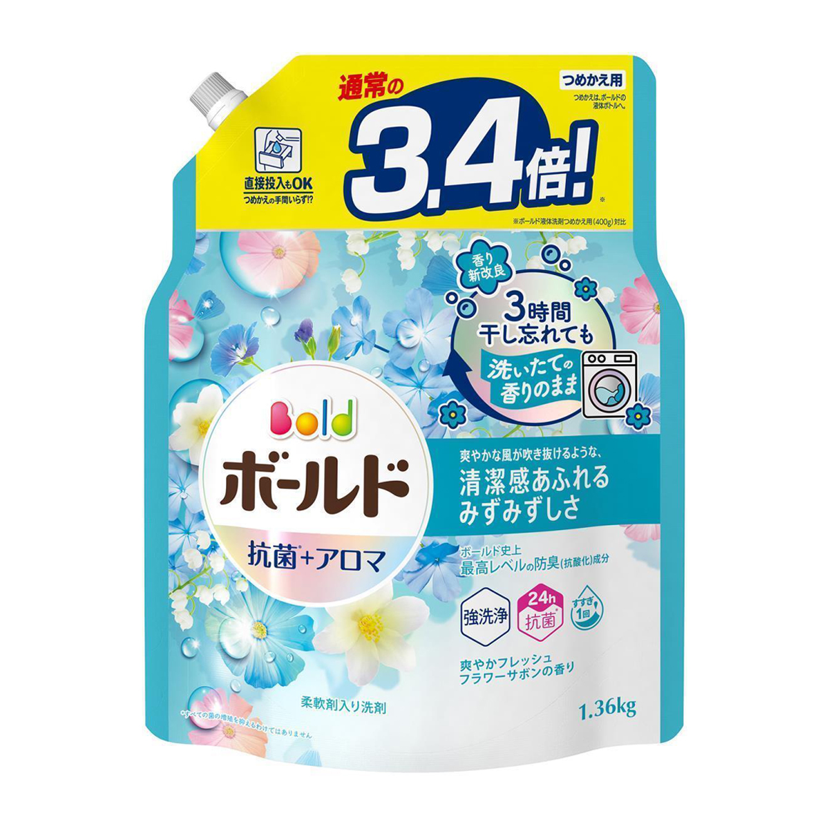ボールド　洗濯洗剤　液体　フレッシュフラワーサボン　詰め替え　超ジャンボ　１３６０ｇ