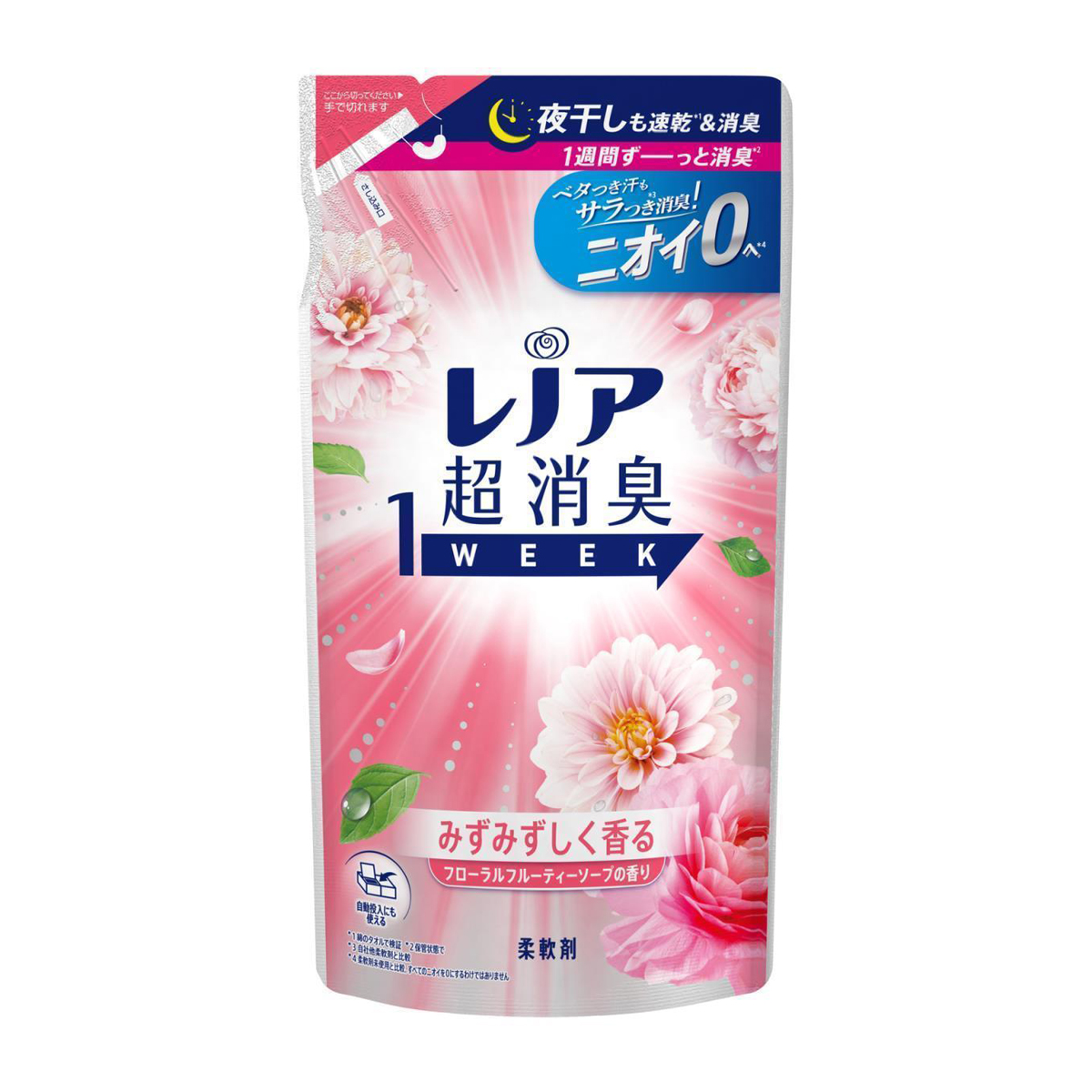 レノア　超消臭１ＷＥＥＫ　柔軟剤　フローラルフルーティーソープ　詰替え　３７０ｍｌ
