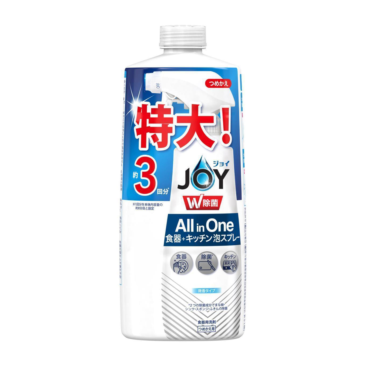ジョイ　Ｗ除菌　Ａｌｌ ｉｎ Ｏｎｅ　食器＋キッチン泡スプレー　微香タイプ　詰替え　特大　６３０ｍｌ