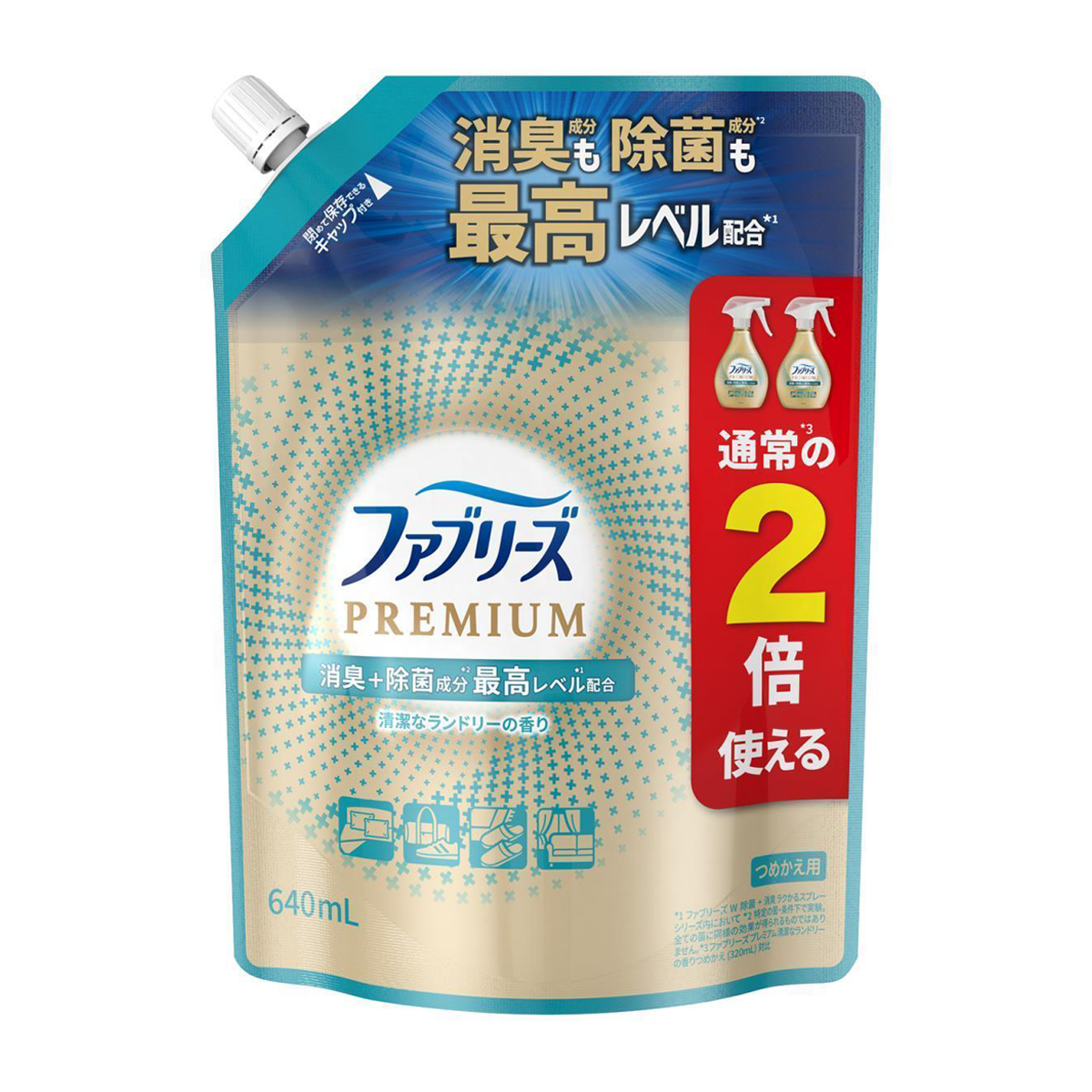 ファブリーズ　消臭スプレー　布用　ＰＲＥＭＩＵＭ　清潔なランドリー　詰め替え　特大　６４０ｍｌ