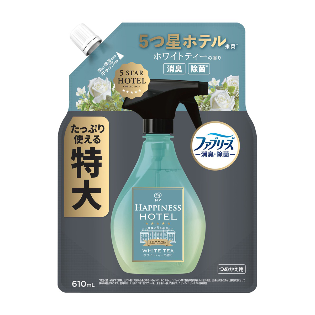 ファブリーズ　衣類・布製品用消臭剤　レノア　ＨＡＰＰＩＮＥＳＳ　ＨＯＴＥＬ　ホワイトティーの香り　詰め替え　特大　６１０ｍｌ