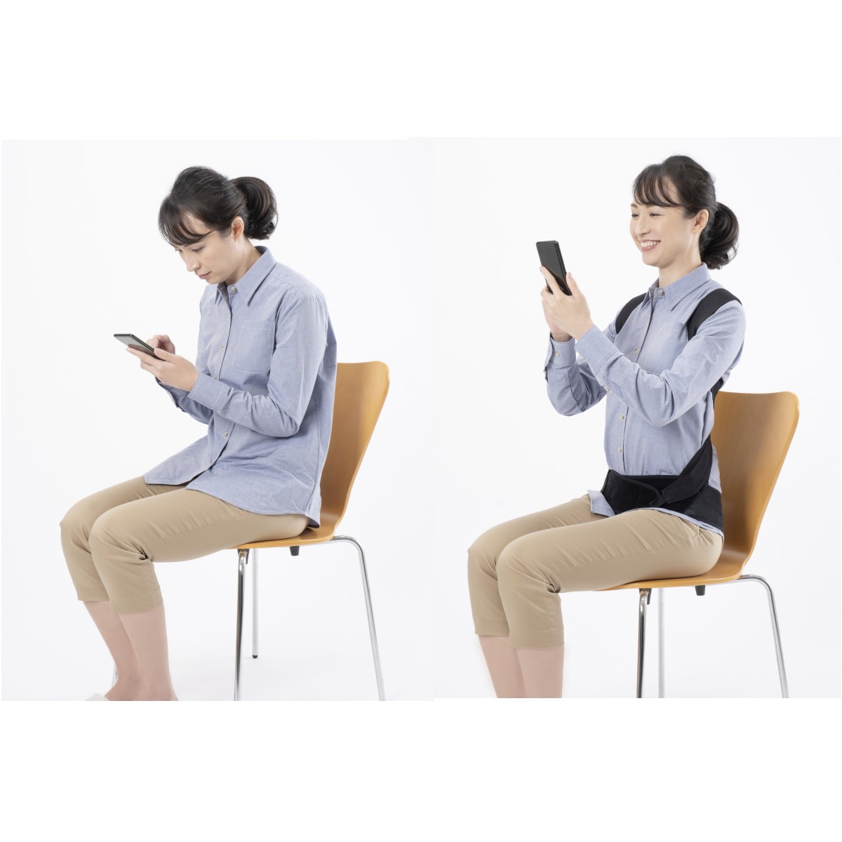 丸まった背中を起こす姿勢のｻﾎﾟｰﾀｰ