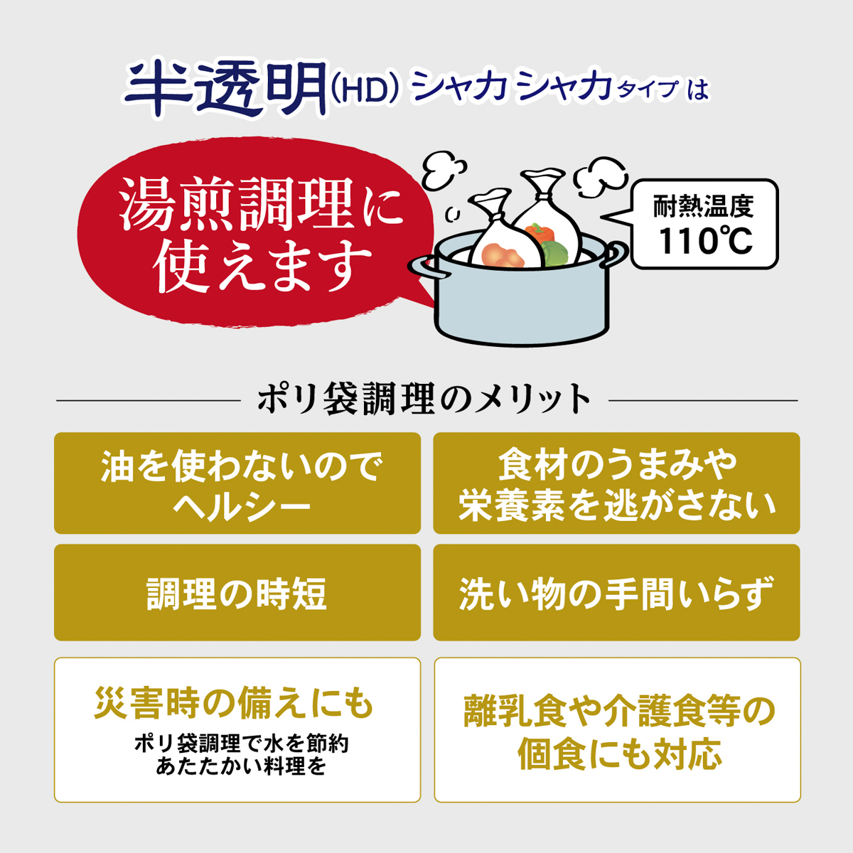国産ポリ袋食品用　小　厚手 半透明  50枚入り　