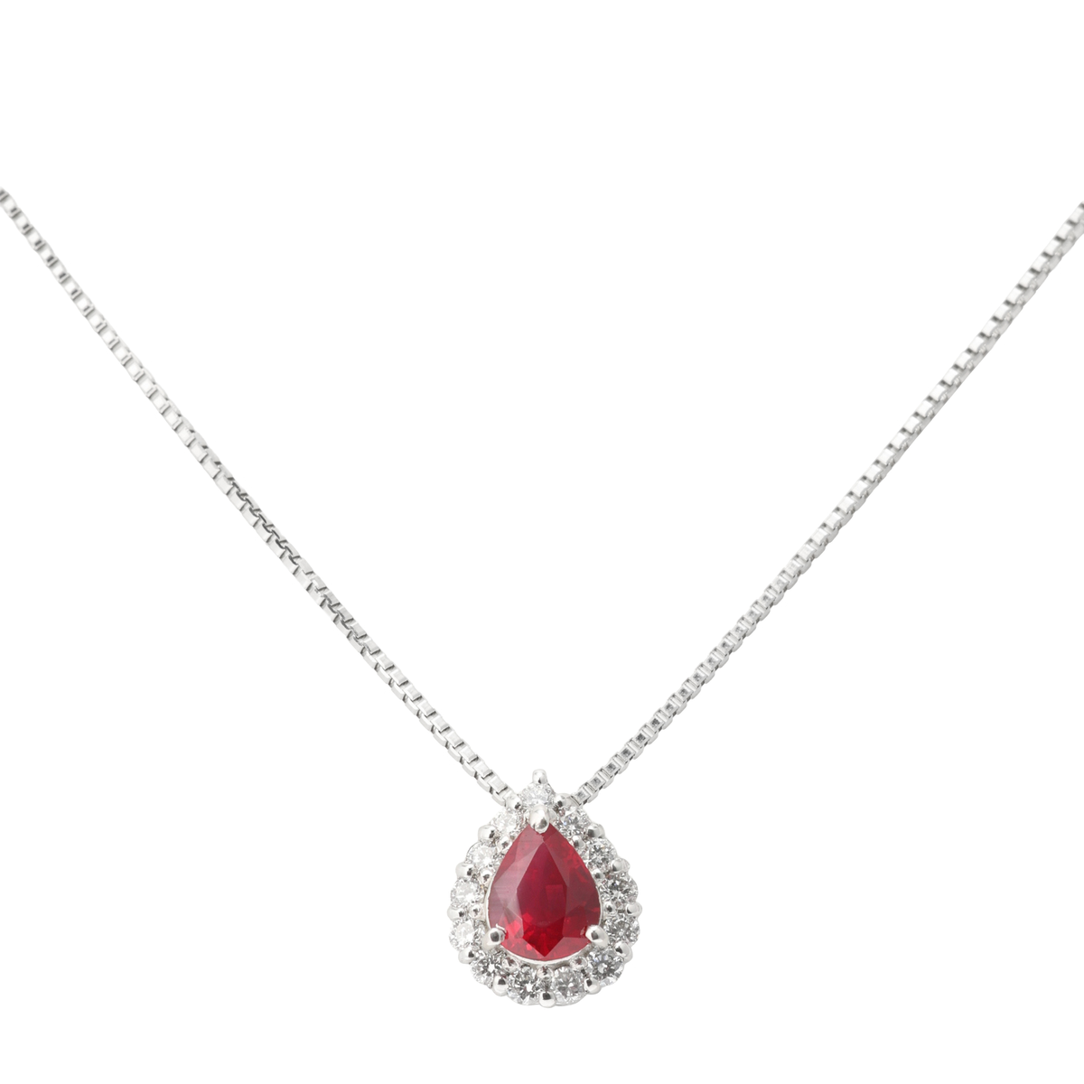 天然非加熱ルビーペンダントネックレス(ペアシェイプカット)