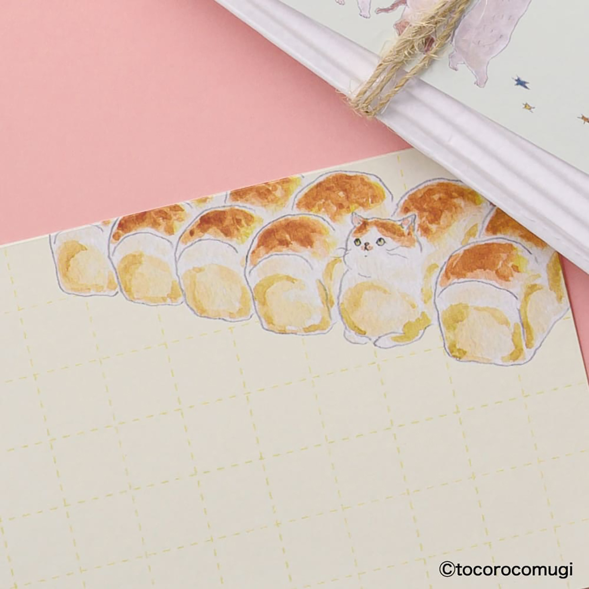 しっかり貼れるピタふせん L（厚口タイプ）／トコロコムギ 焼きたてほやほやパンにゃんこ