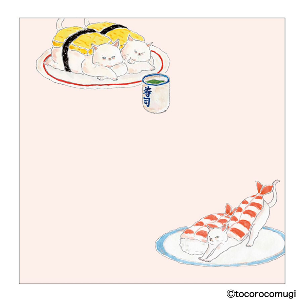 しっかり貼れるピタふせん M（メモタイプ）／トコロコムギ くるくる回転寿司にゃんこ