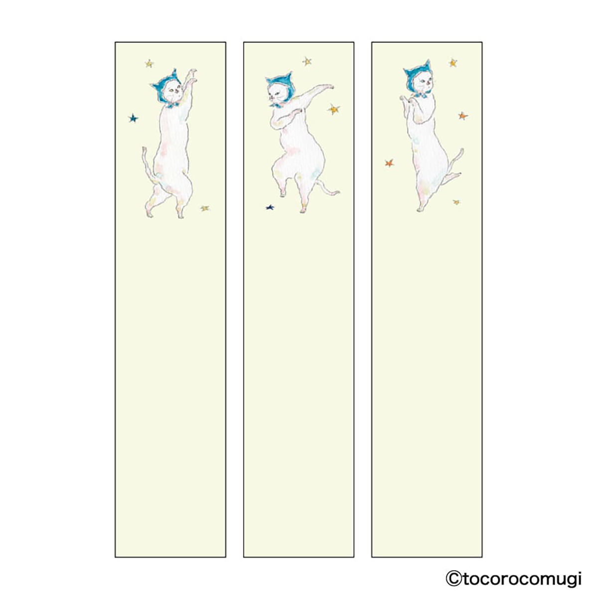 ヒサゴ　しっかり貼れるピタふせん　Ｓ（ブックマークタイプ）／トコロコムギ　夜のお祭りにゃんこ　（３種各２０枚）