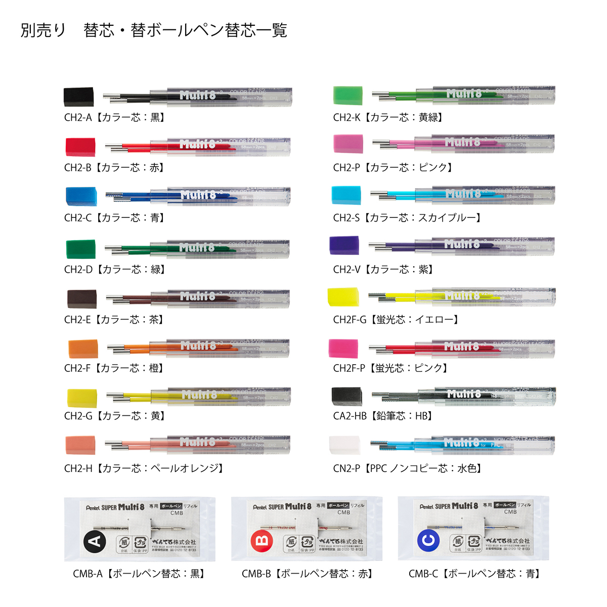 ぺんてる シャープペンシル マルチ8用 ボールペン替芯 赤 CMB-B
