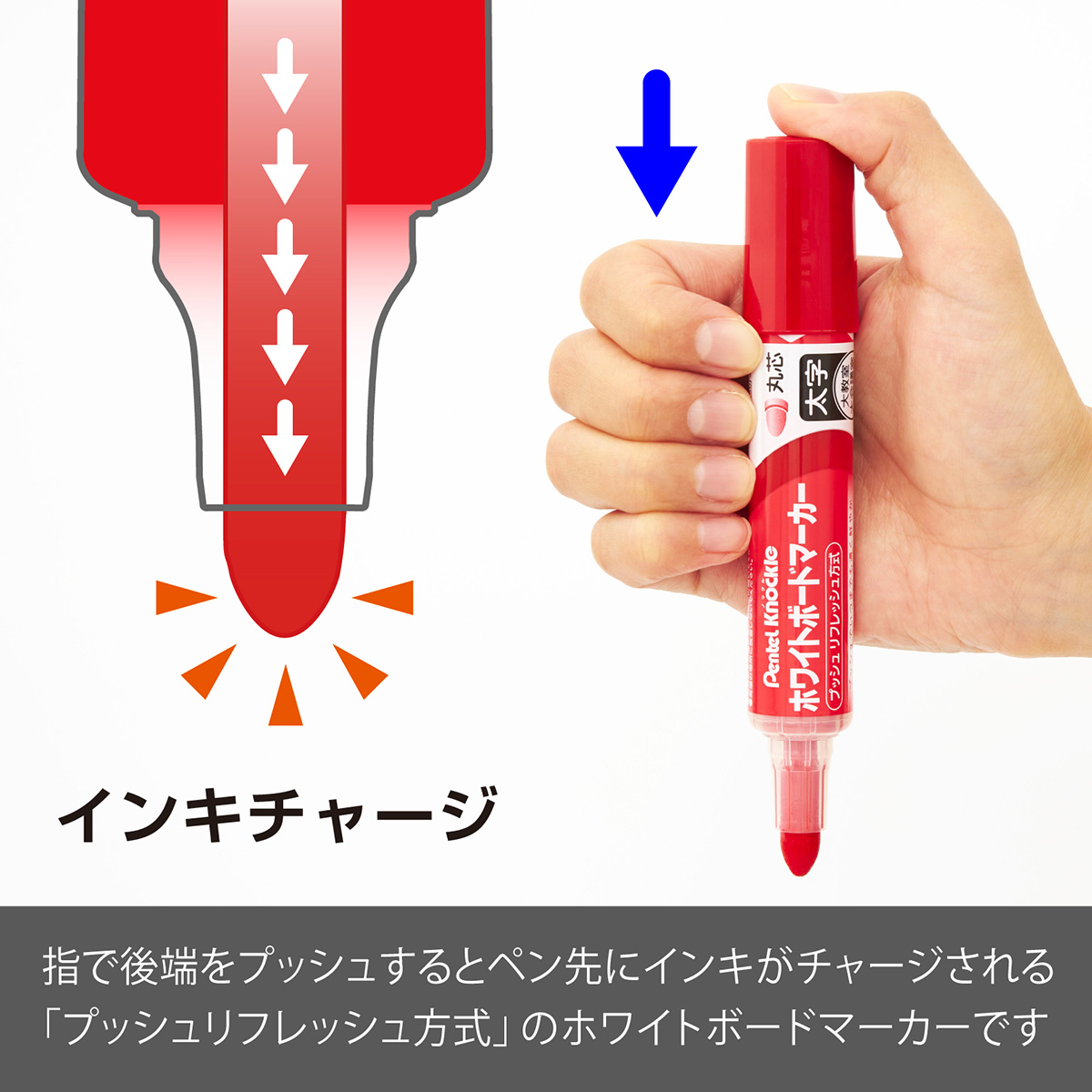 ぺんてる ホワイトボードマーカー ノックル 太字 直液式 赤 EMWL5W-B