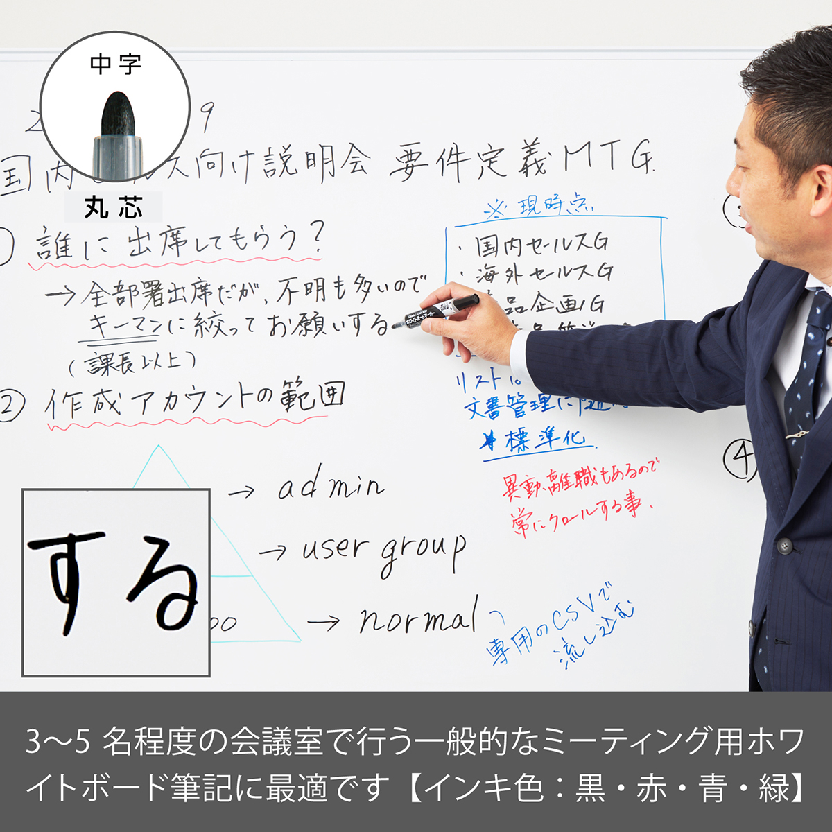 ぺんてる ホワイトボードマーカー ノックル 中字 直液式 黒 EMWLM-A
