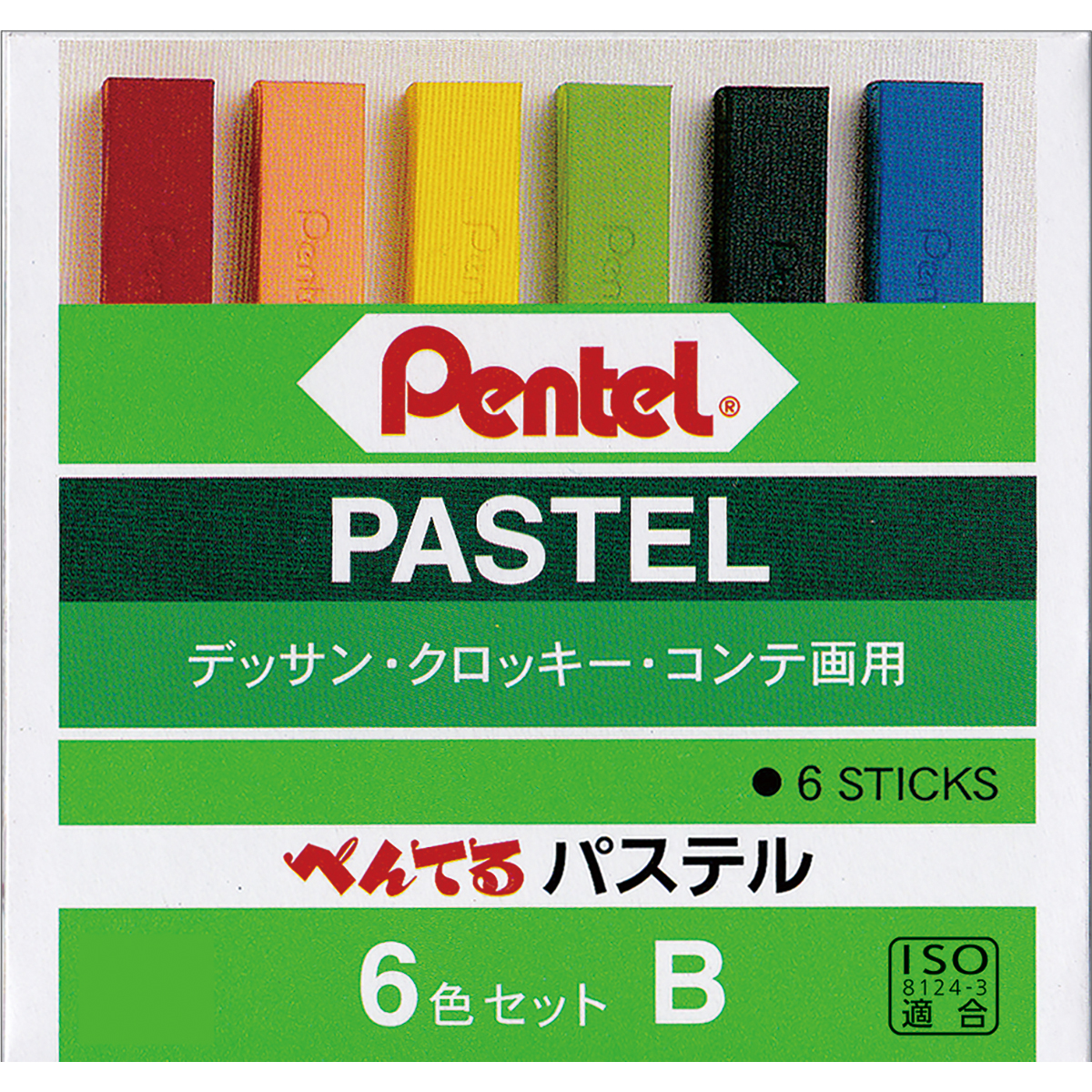 ぺんてる パス ぺんてるパステル（デッザン・クロッキー・コンテ画用） 高彩度タイプ セット 6色 GA-6BD