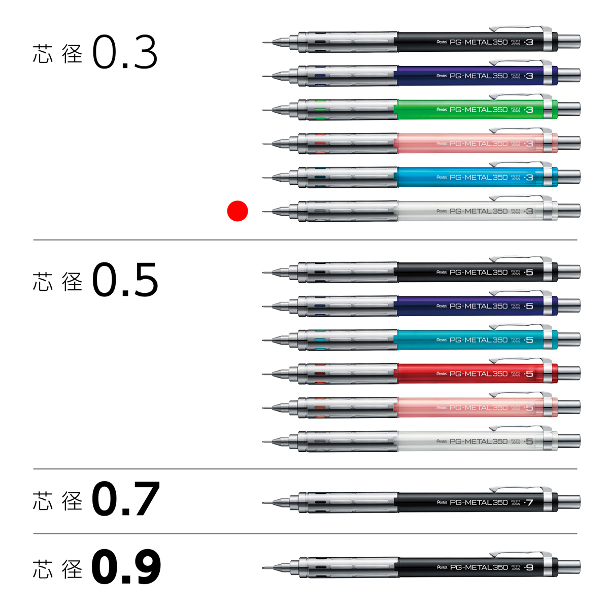 ぺんてる シャープペンシル PGメタル350 0.3mm クリアホワイト軸 PG313-TW