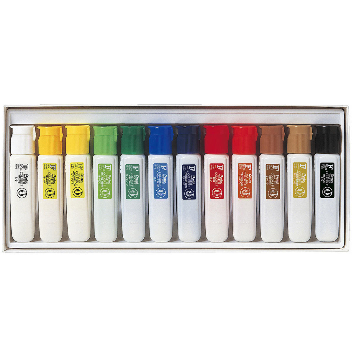 ぺんてる 水彩絵の具 エフ水彩 ワンタッチキャップ・ポリチューブ入り セット 12色 WFC1-12