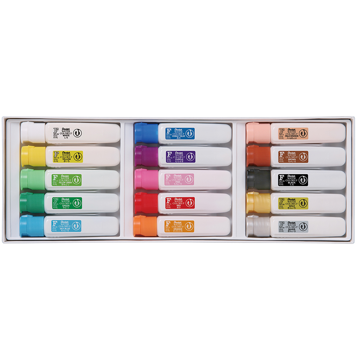 ぺんてる 水彩絵の具 エフ水彩 ワンタッチキャップ・ポリチューブ入り セット 15色 金･銀入り WFC2-15