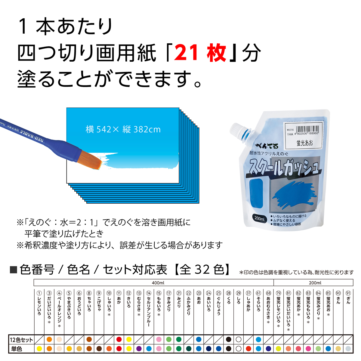 ぺんてる アクリル絵の具 スクールガッシュ 単色 蛍光だいだいいろ WXGT81