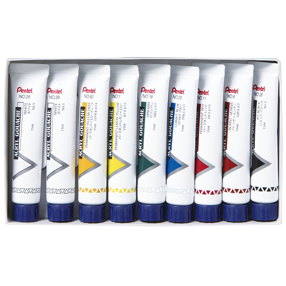 ぺんてる アクリル絵の具 アクリルガッシュ ラミチューブ入り セット 8色 白2本入 WXR-8