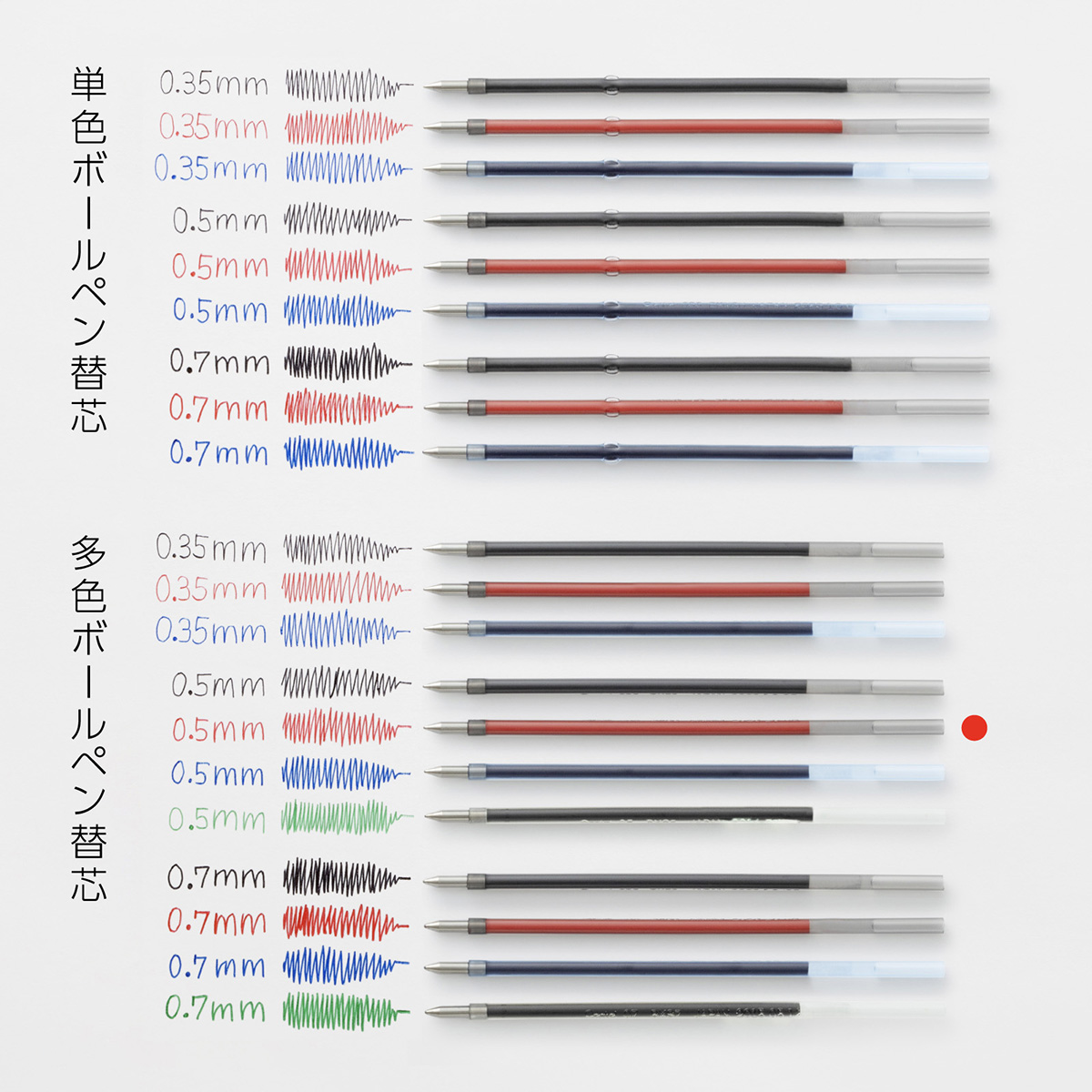 ぺんてる ボールペン替芯 カルム/フィール/ビクーニャ 多色多機能用 0.5mm 赤 XBXS5-B