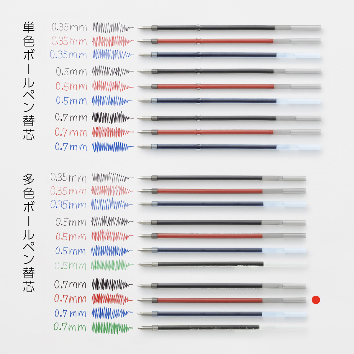ぺんてる ボールペン替芯 カルム/フィール/ビクーニャ 多色多機能用 0.7mm 赤 XBXS7-B