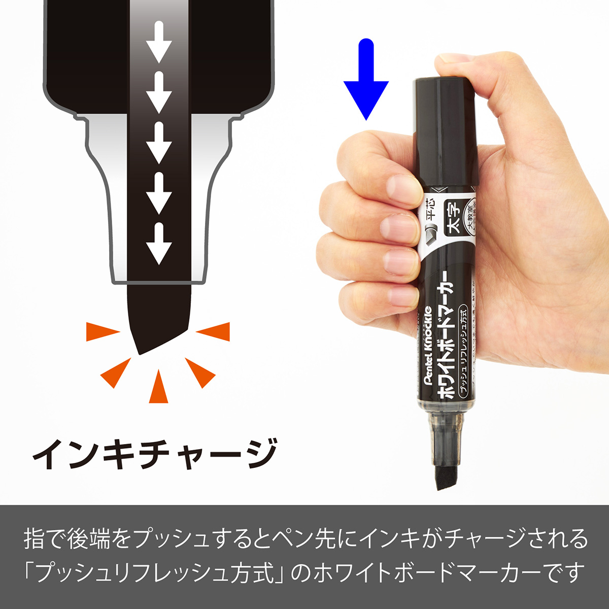 ぺんてる ホワイトボードマーカー ノックル 太字 平芯 直液式 黒 パック入り XEMWL6WA