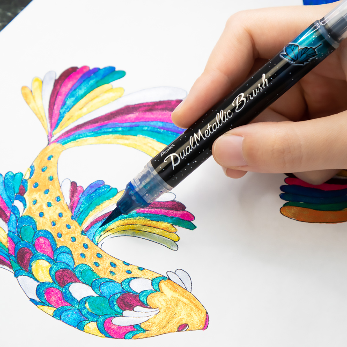 ぺんてる カラー筆ペン デュアルメタリックブラッシュ ブルー＋メタリックグリーン XGFH-DC