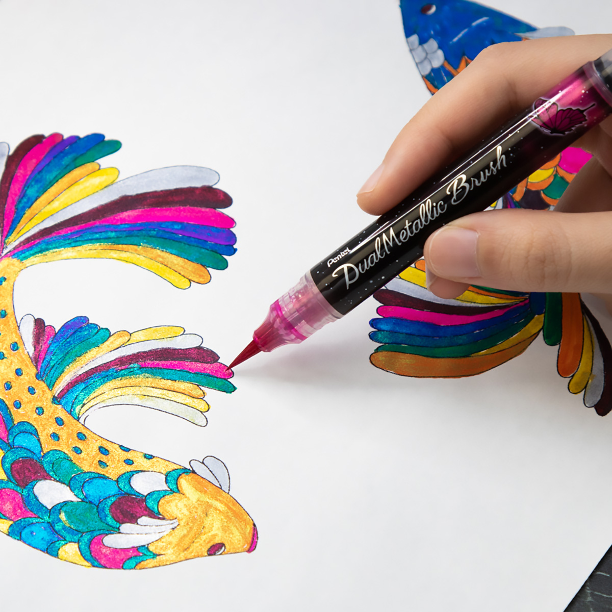 ぺんてる カラー筆ペン デュアルメタリックブラッシュ ピンク＋メタリックピンク XGFH-DP