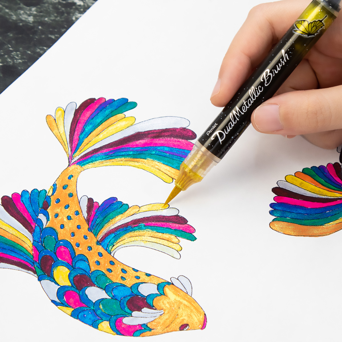ぺんてる カラー筆ペン デュアルメタリックブラッシュ ゴールド XGFH-DX