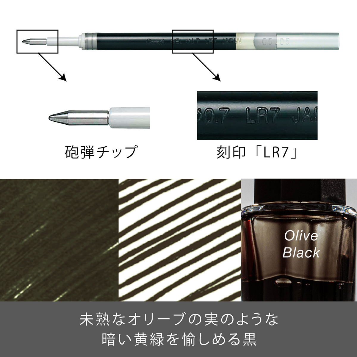 ぺんてる ボールペン替芯 エナージェル用 0.7mm オリーブブラック XLR7-KA
