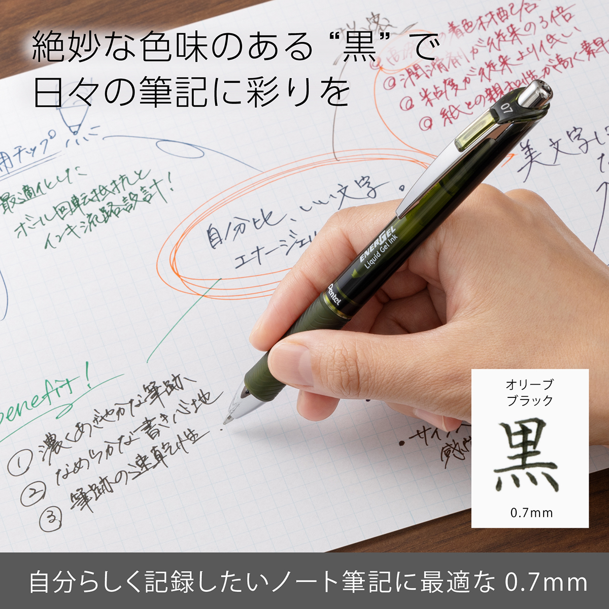 ぺんてる ボールペン替芯 エナージェル用 0.7mm オリーブブラック XLR7-KA