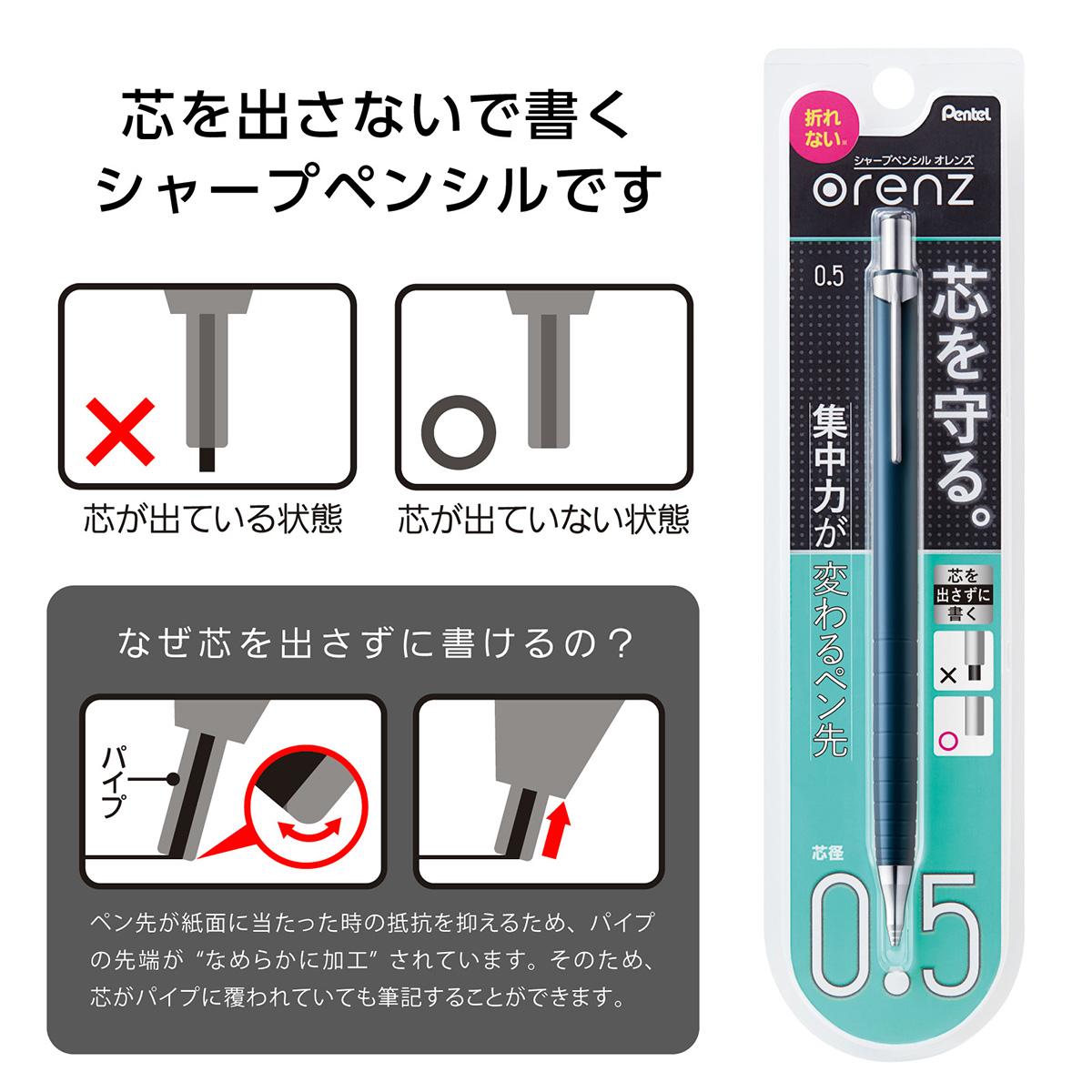 ぺんてる シャープペンシル オレンズ 0.5mm ネイビー軸 XPP505-C2