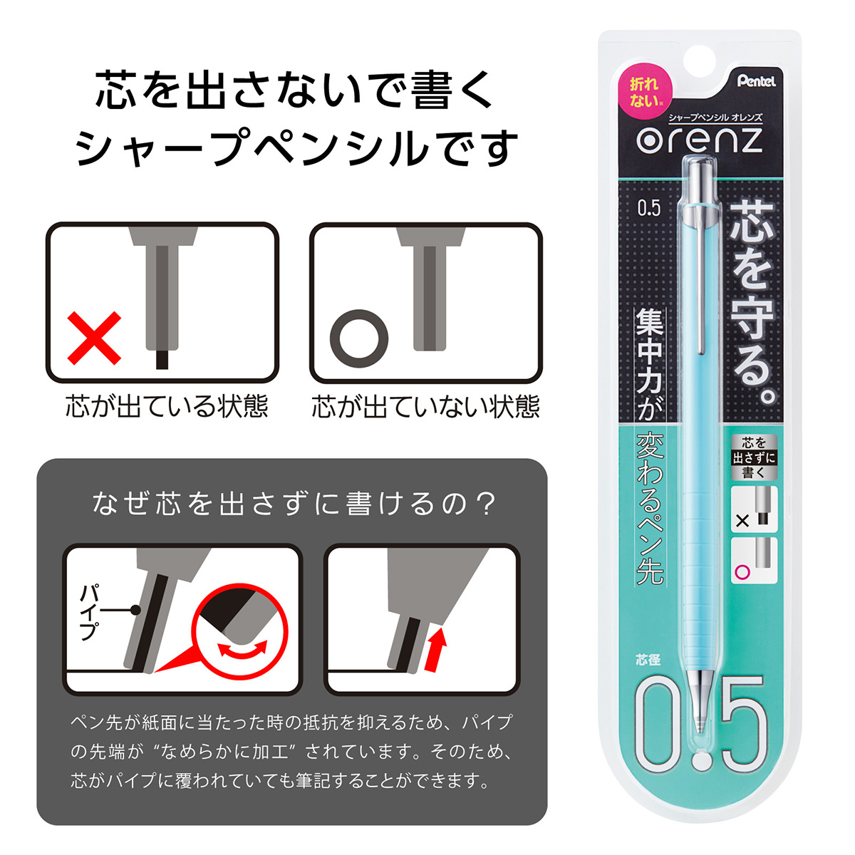 ぺんてる シャープペンシル オレンズ 0.5mm ソーダブルー軸 XPP505-GS