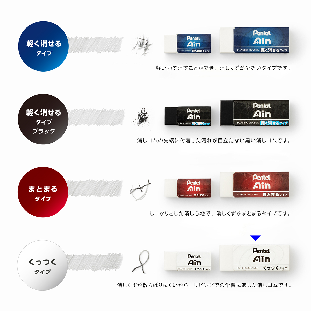 ぺんてる 消しゴム Pentel Ain ぺんてる アイン くっつくタイプ 大 ZEAC10