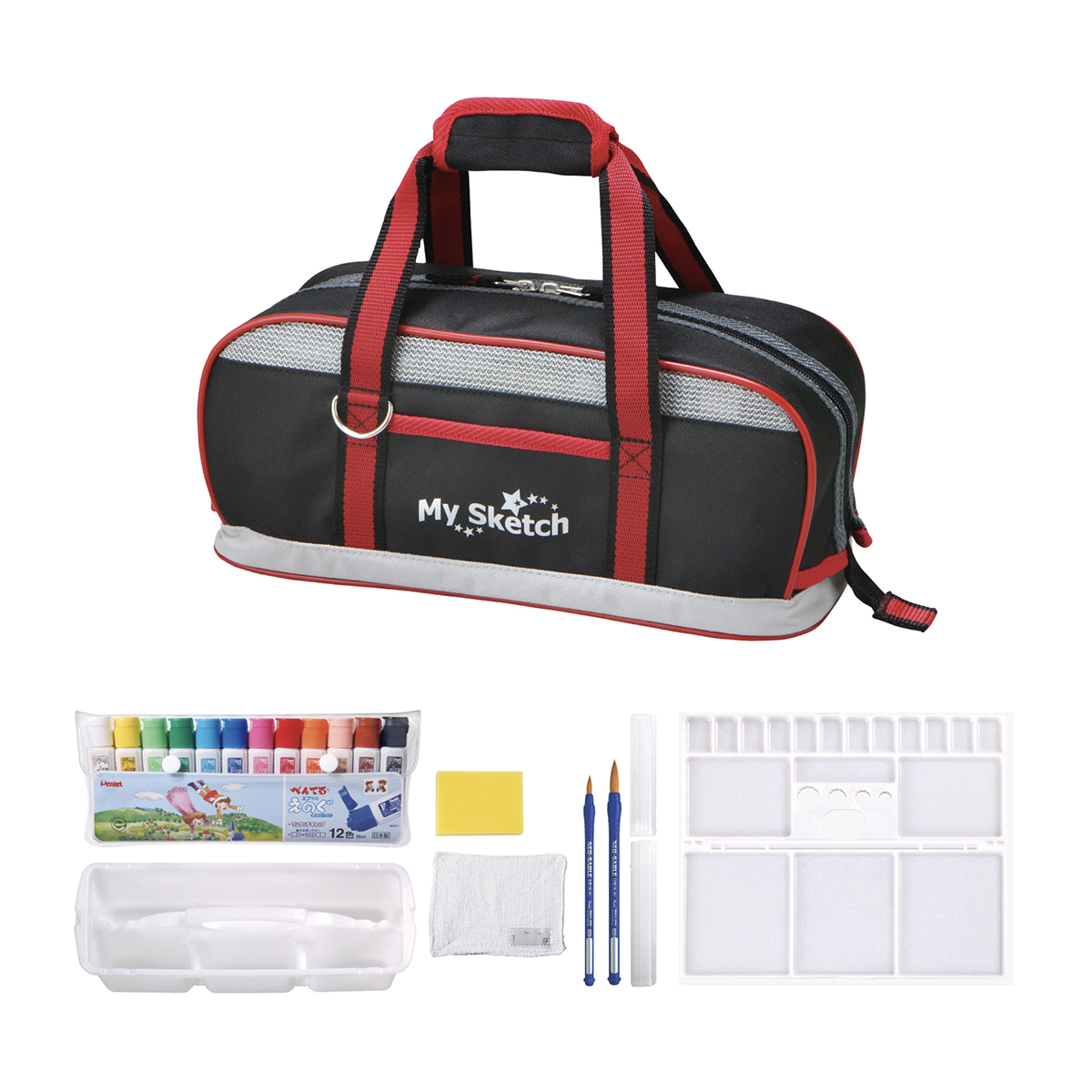 ぺんてる 絵の具セット スケッチセット ワイド設計 ぞうきん付き 黒 ZST21-A1