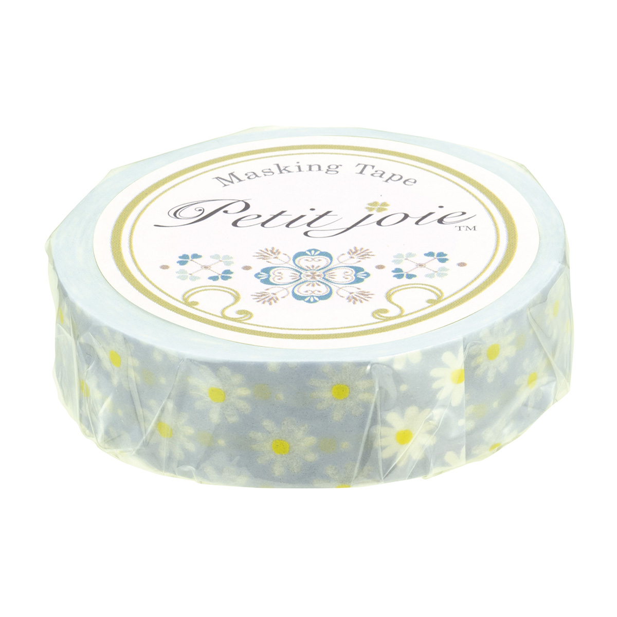 ニチバン　プチジョアマスキングテープ　マーガレットとドット（ブルー）柄