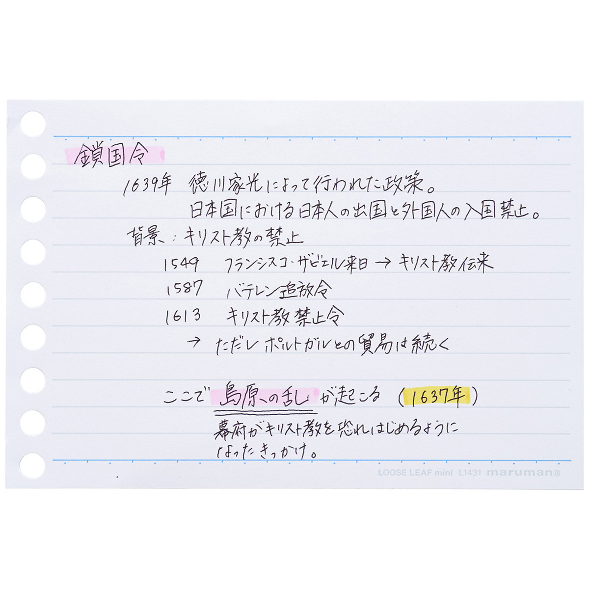 マルマン　ミニサイズ　ルーズリーフ　６ｍｍ罫　１００枚
