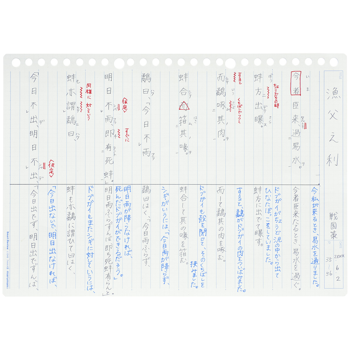 マルマン　Ｂ５ルーズリーフ　サポート罫　７ｍｍ　５０枚