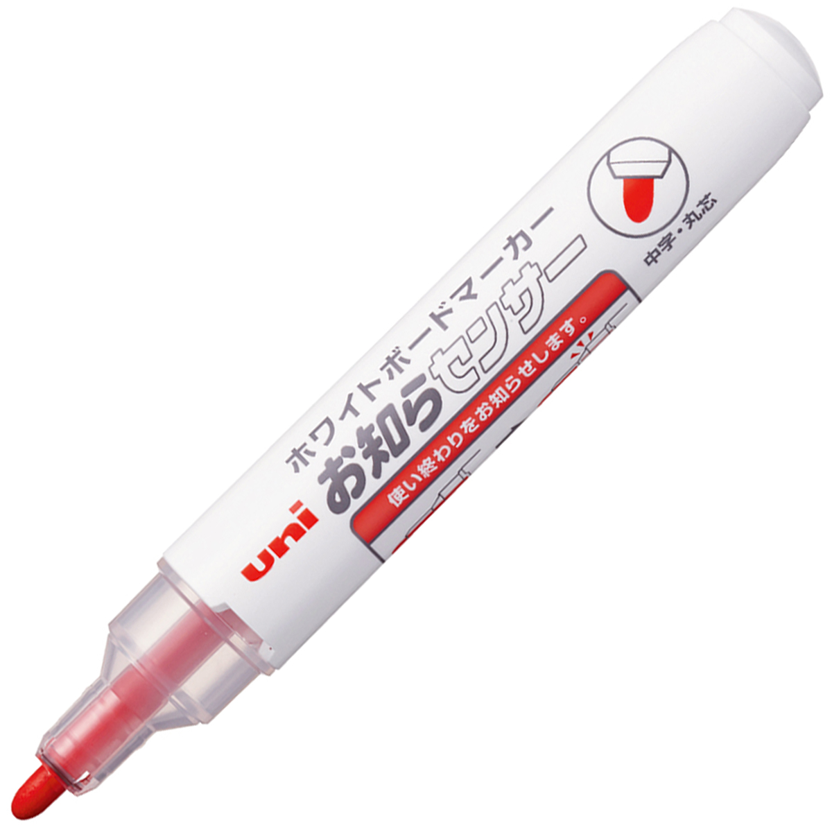 三菱鉛筆　ホワイトボードマーカー　お知らセンサー　中字丸芯　ＰＷＢ１２０４Ｍ．１５　赤