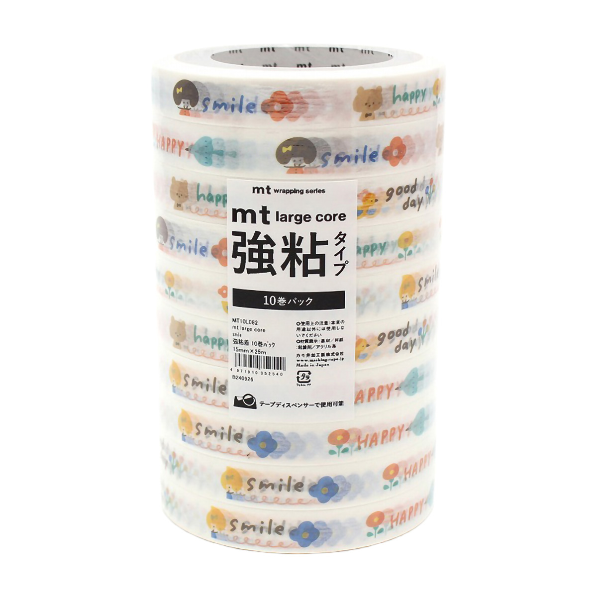 カモ井／マスキングテープ　ｍｔ　ｌａｒｇｅ　ｃｏｒｅ　ｓｍｉｌｅ　強粘着　１０巻パック　ＭＴ１０Ｌ０８２